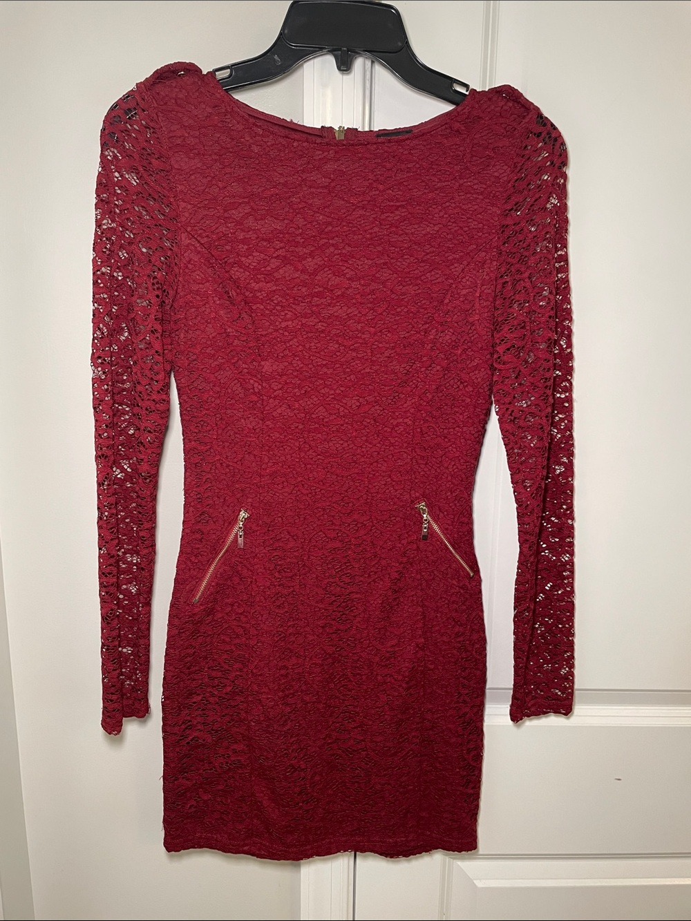 Joyce Leslie Burgundy Lace Long-Sleeve Bodycon Dress
